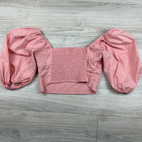 Abercrombie Fitch Pink Square Neck Puffy Sleeve Cropped Top Womens XS - Picture 5 of 6